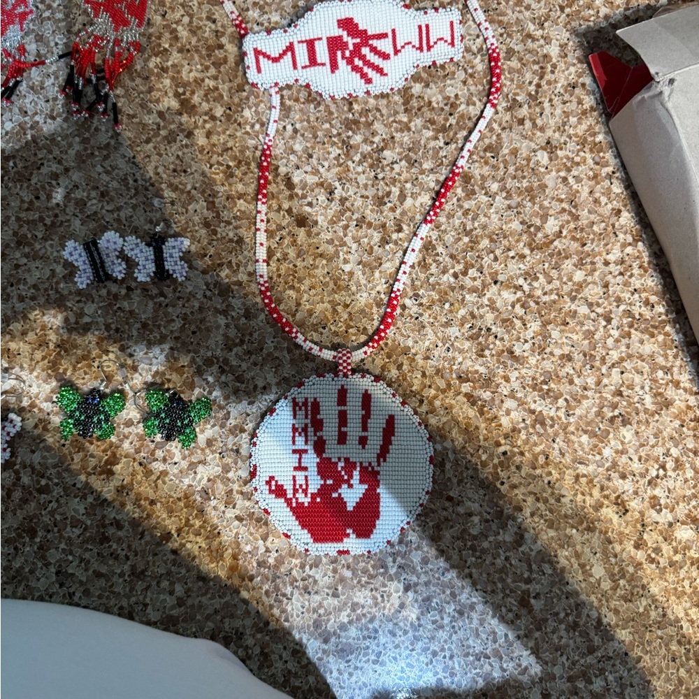 Native Red and White Handprint Necklace